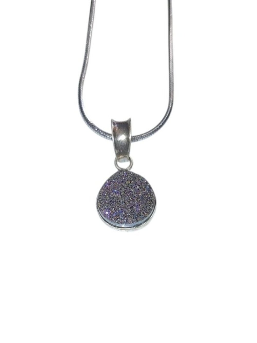 Silver Necklace with Purple  Pendant - 8" chain